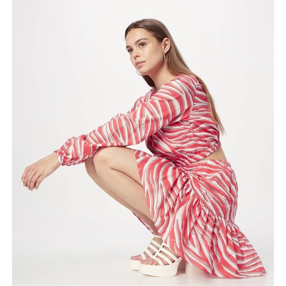 NWT Michael Kors Zebra Print Cotton Lawn Cutout Pink Long Sleeve Mini Dress - Picture 2 of 11